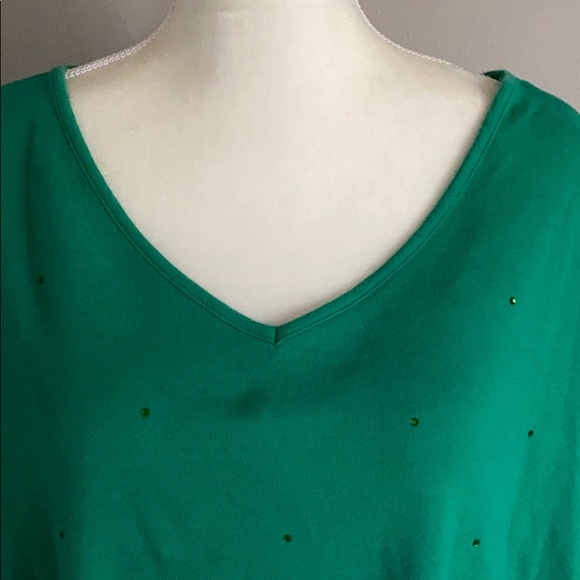 Quacker Factory Top Green Sequin Top Blouse Sz 3X - Picture 2 of 6